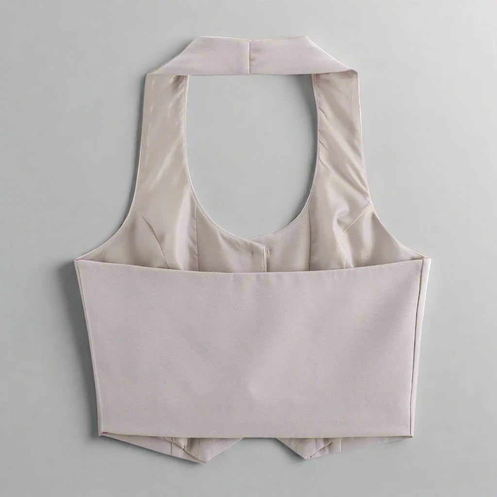 2-Piece Set: Halter Neck Cropped Vest Top And Trousers