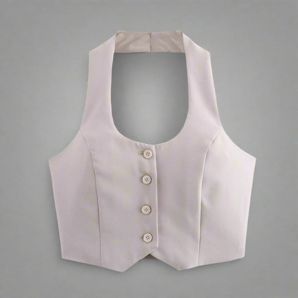 2-Piece Set: Halter Neck Cropped Vest Top And Trousers