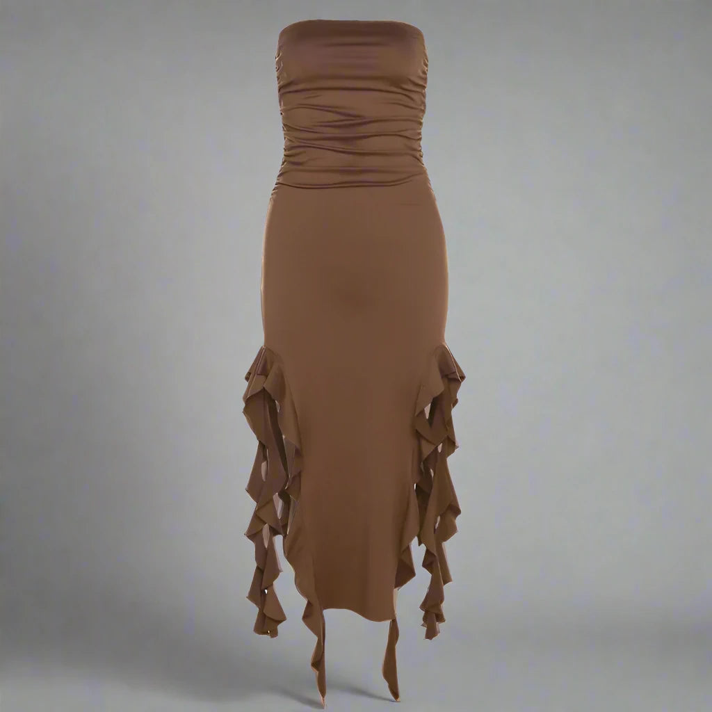 Double Slit Strapless Maxi Dress