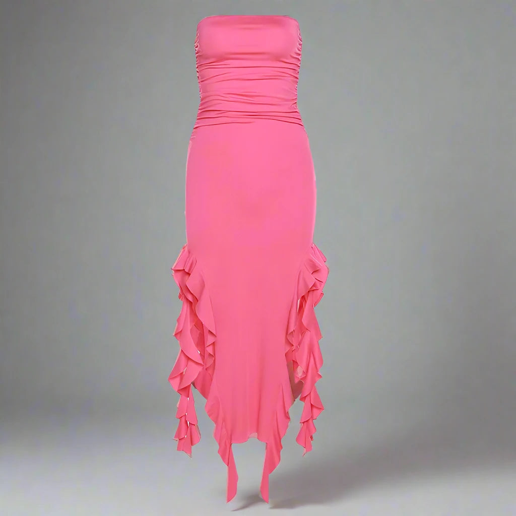Double Slit Strapless Maxi Dress