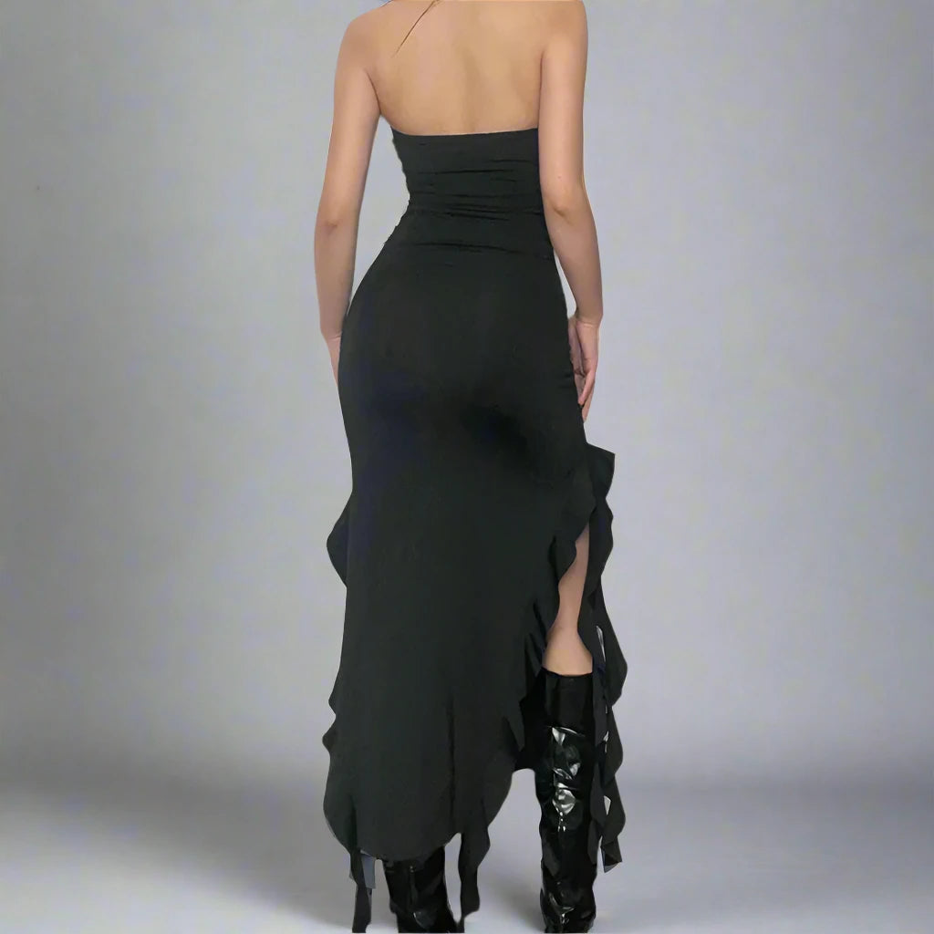 Double Slit Strapless Maxi Dress