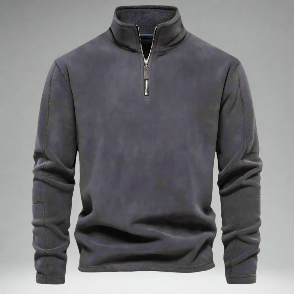 High-Neck Quarter-Zip Fleeced Sweater