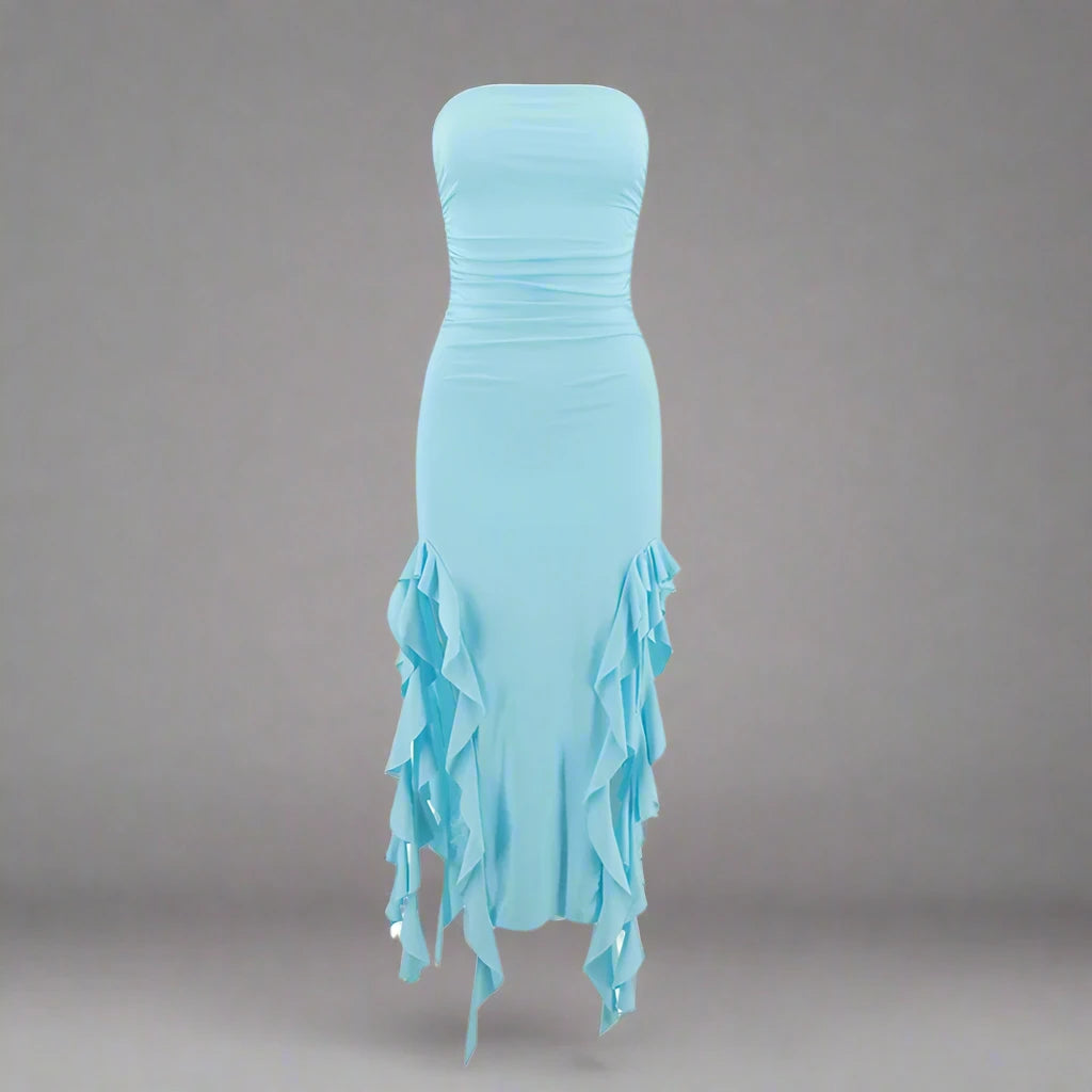 Double Slit Strapless Maxi Dress
