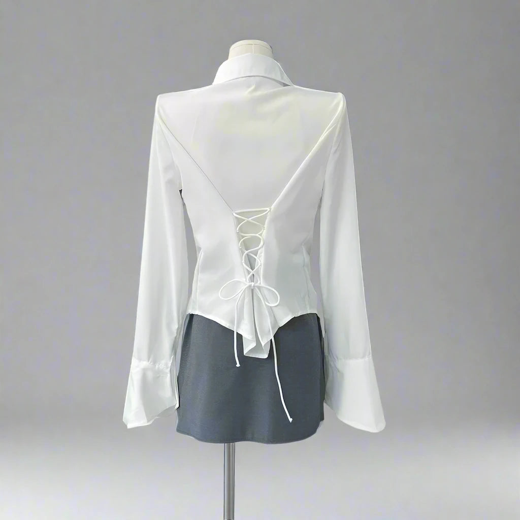 Cropped Lace-Up Corset Shirt
