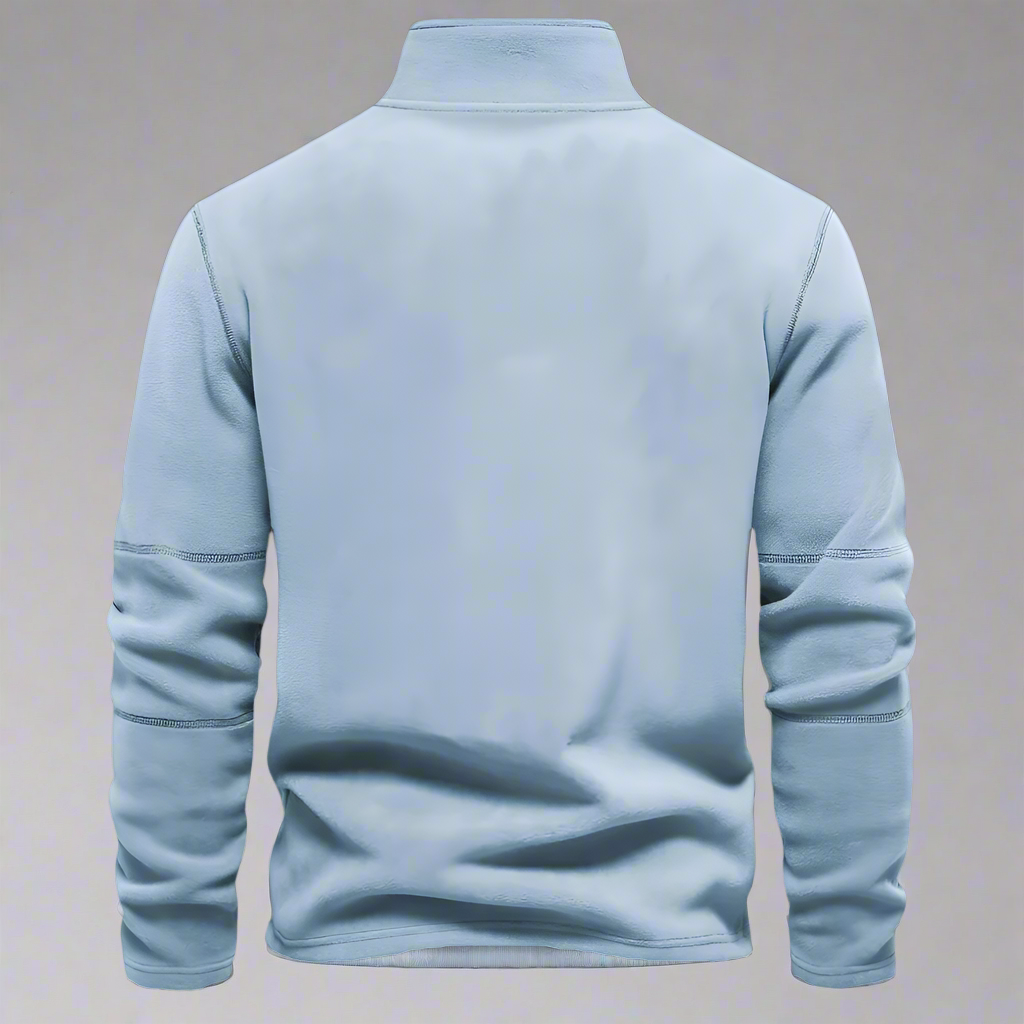 High-Neck Quarter-Zip Fleeced Sweater