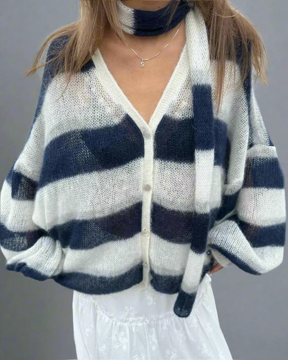 Oversize Knit Cardigan With Scarf