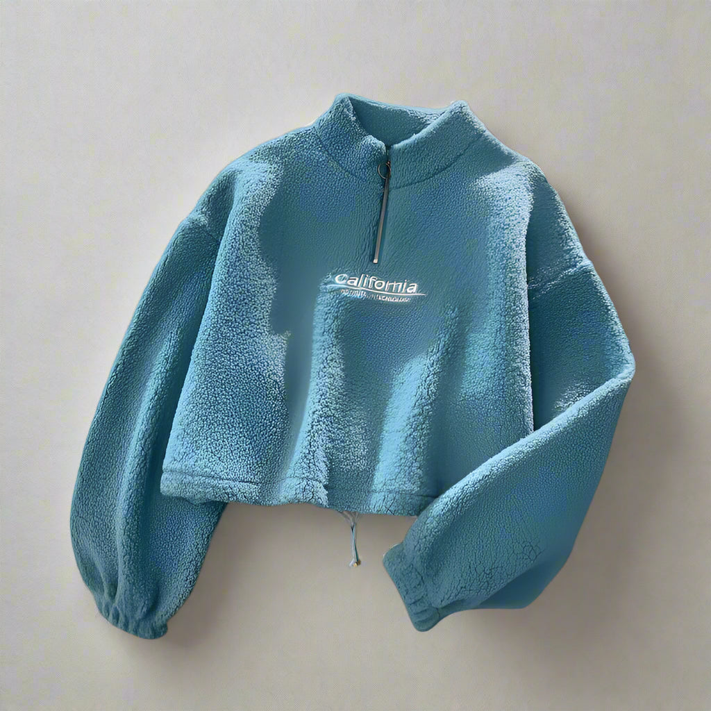 Sherpa Fleece Half-Zip Crop Sweatshirt