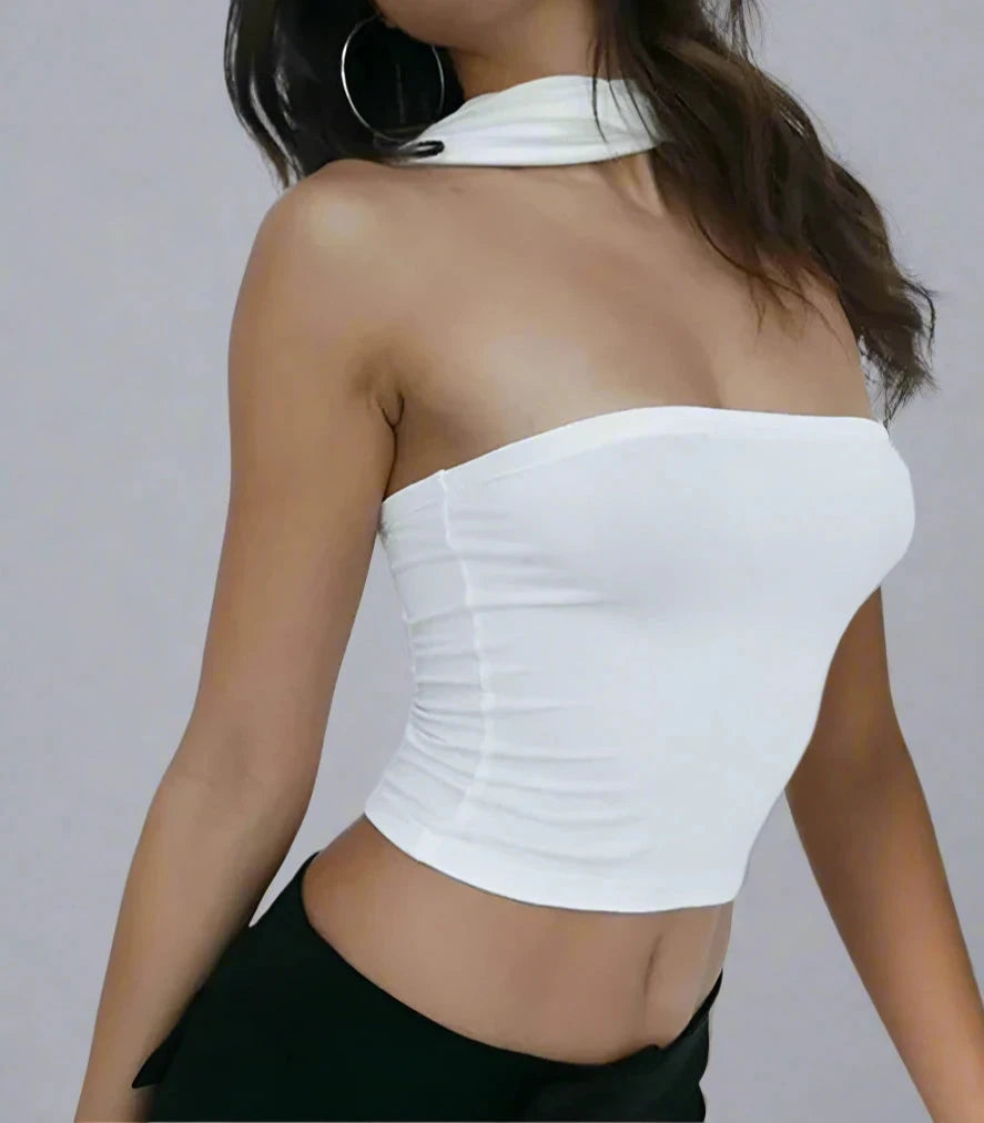 Strapless Crop Top With Back Halter Neck