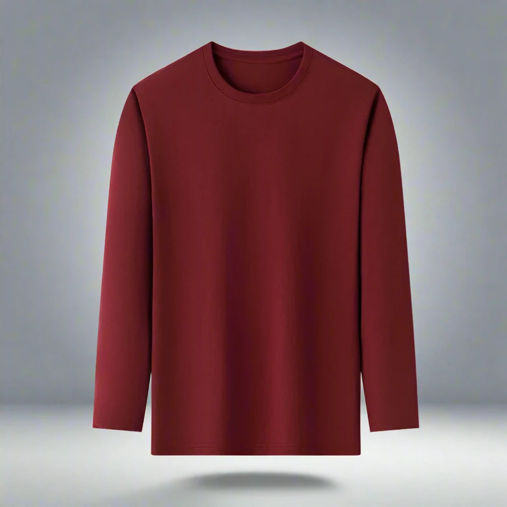 Basic Round Neck Long Sleeved Cotton T-shirt