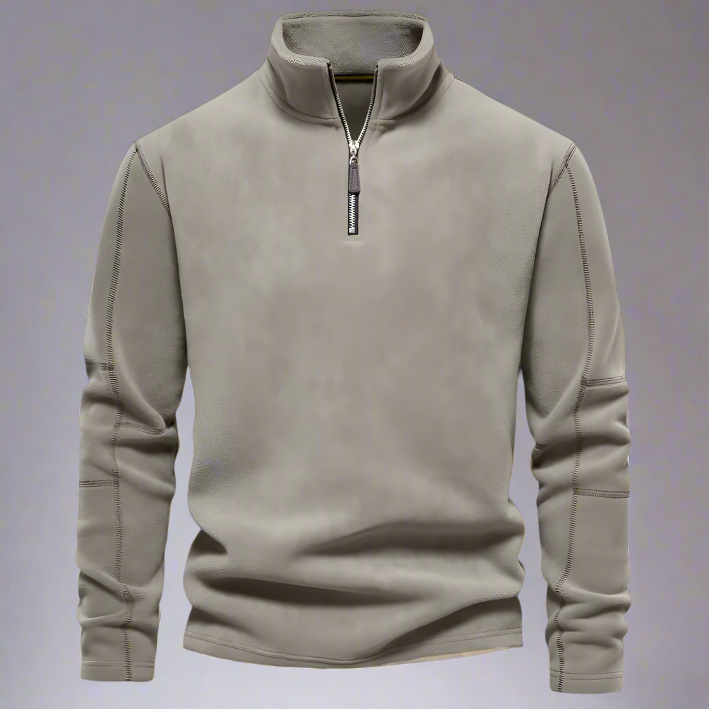 High-Neck Quarter-Zip Fleeced Sweater