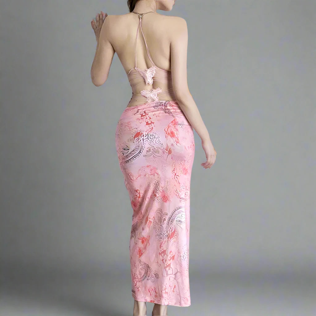 Butterfly Spaghetti Strap Maxi Dress