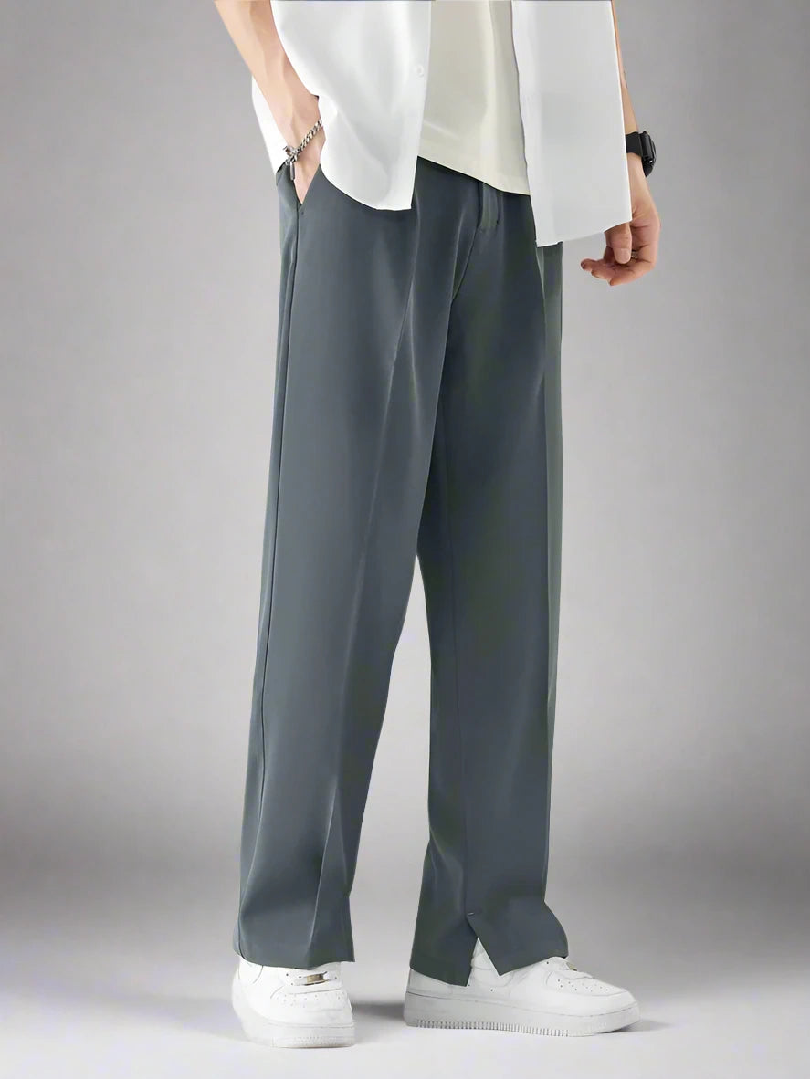 Straight-Fit Trousers With Slit Ankles