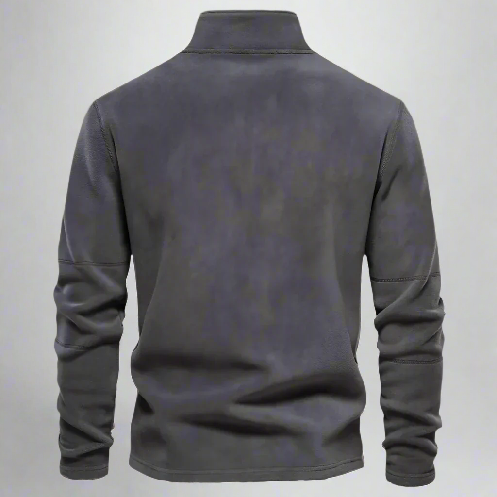 High-Neck Quarter-Zip Fleeced Sweater