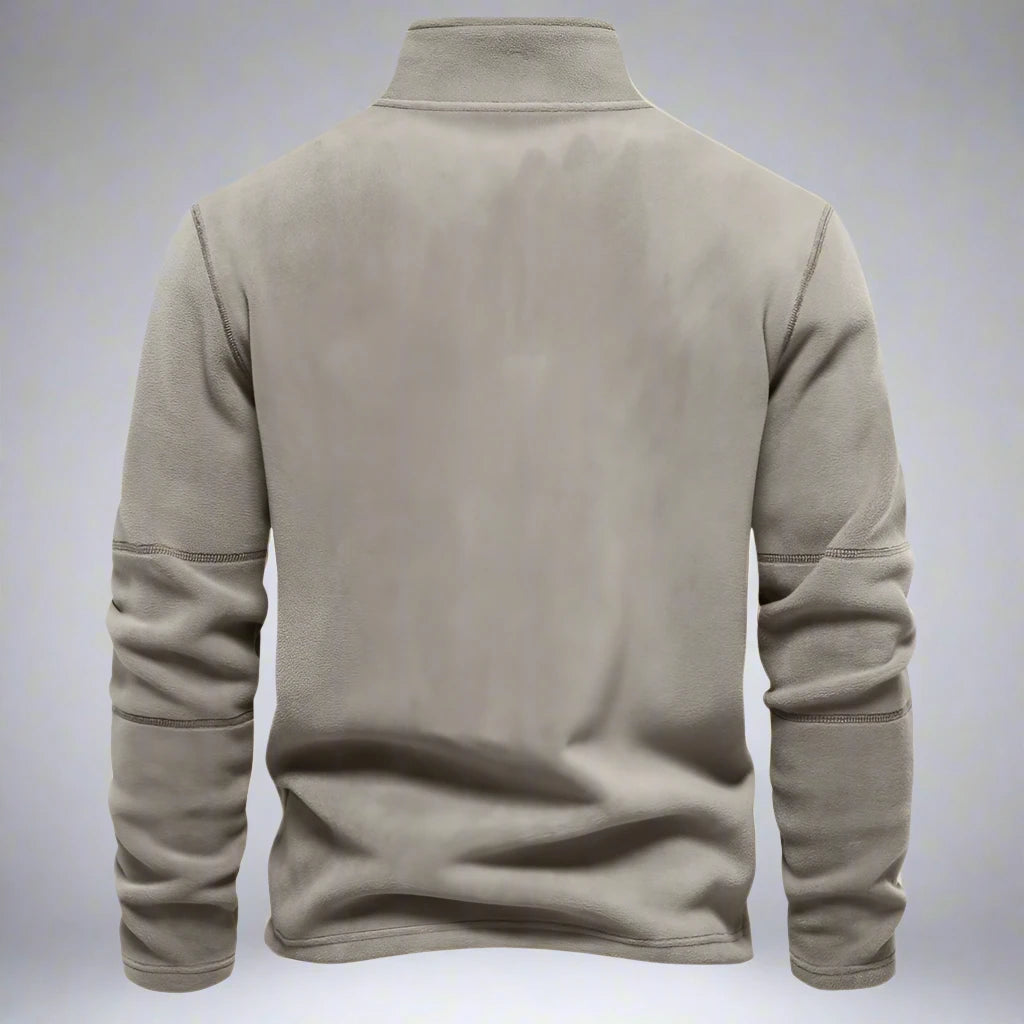 High-Neck Quarter-Zip Fleeced Sweater