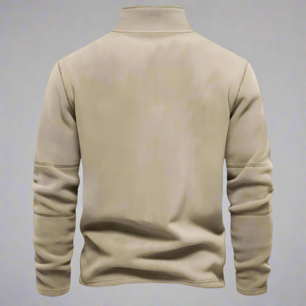 High-Neck Quarter-Zip Fleeced Sweater