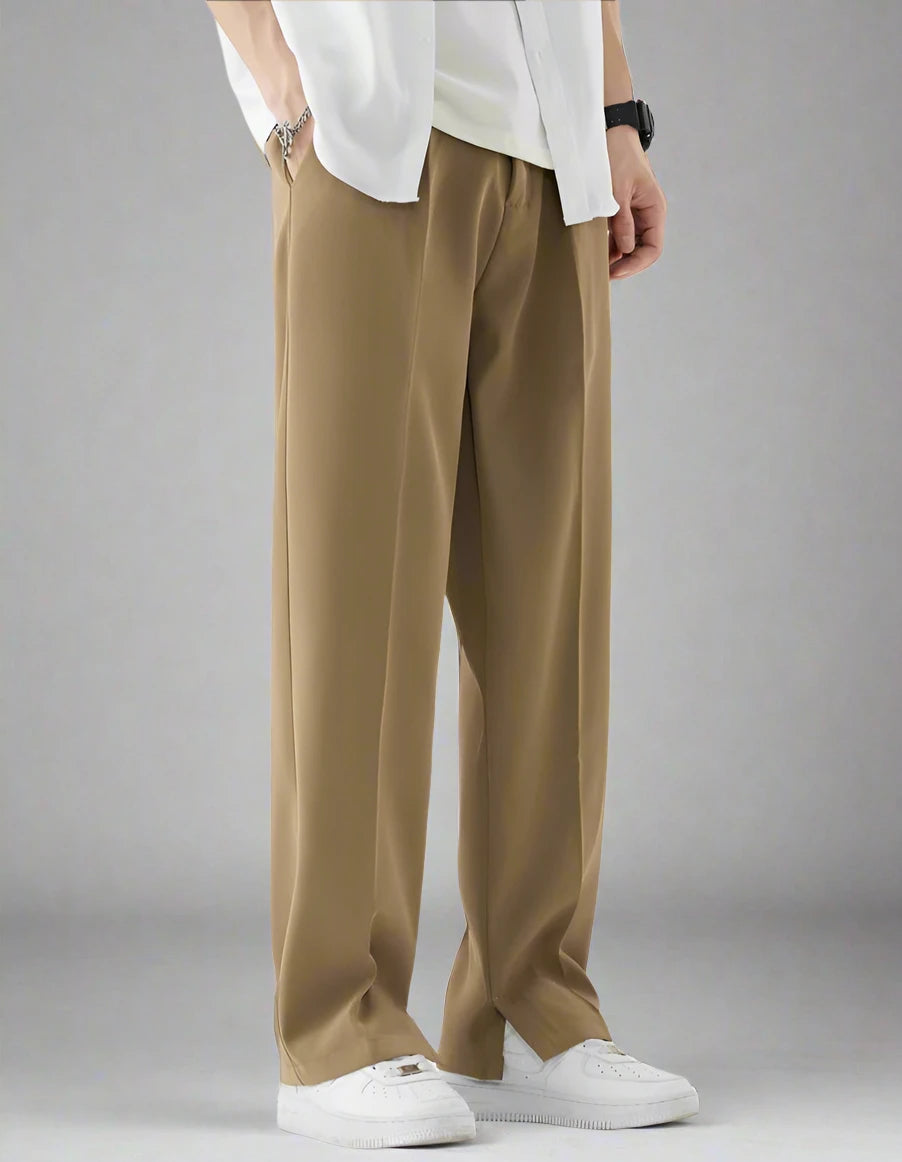 Straight-Fit Trousers With Slit Ankles