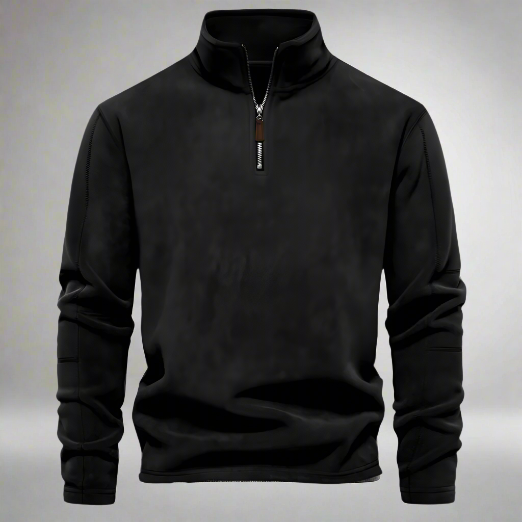 High-Neck Quarter-Zip Fleeced Sweater