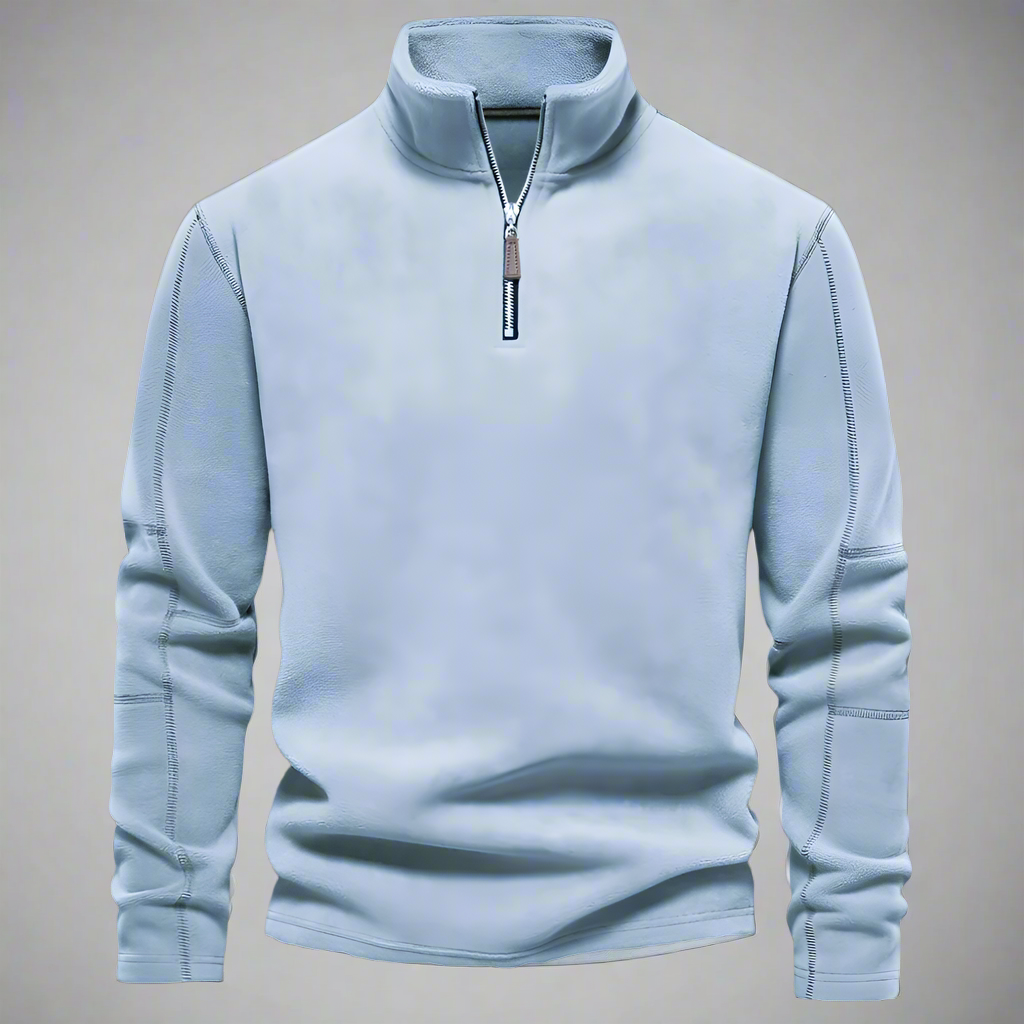 High-Neck Quarter-Zip Fleeced Sweater