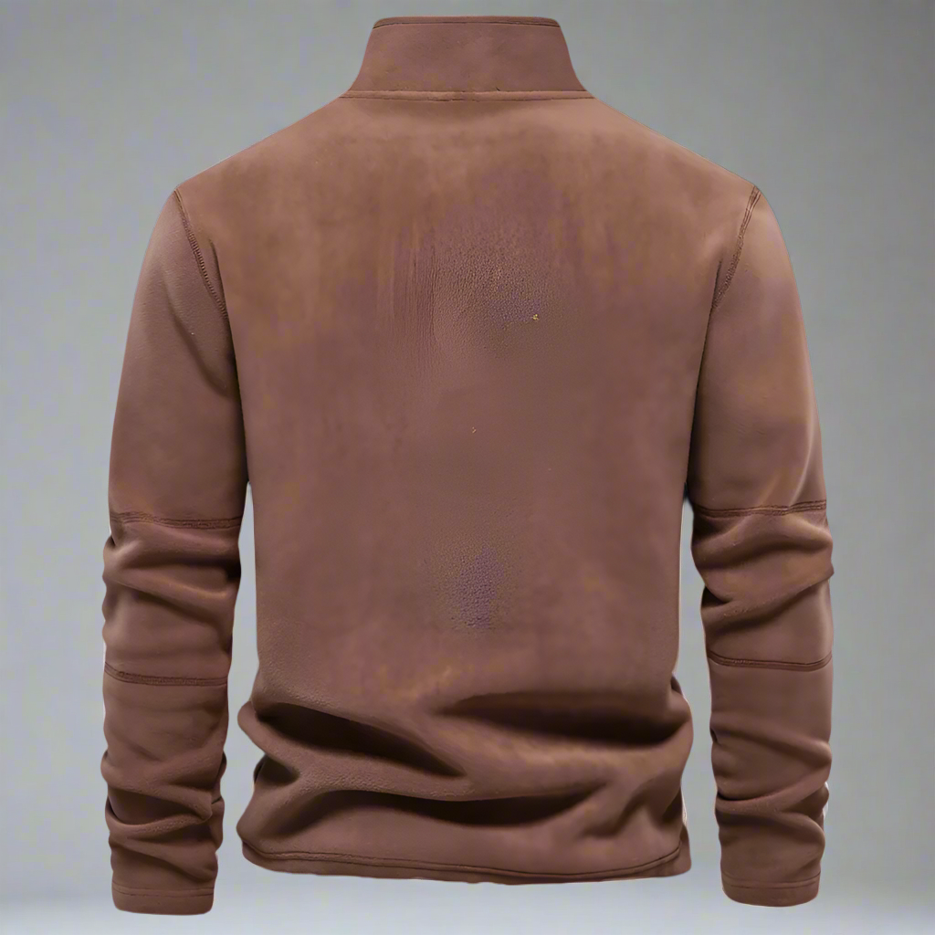 High-Neck Quarter-Zip Fleeced Sweater