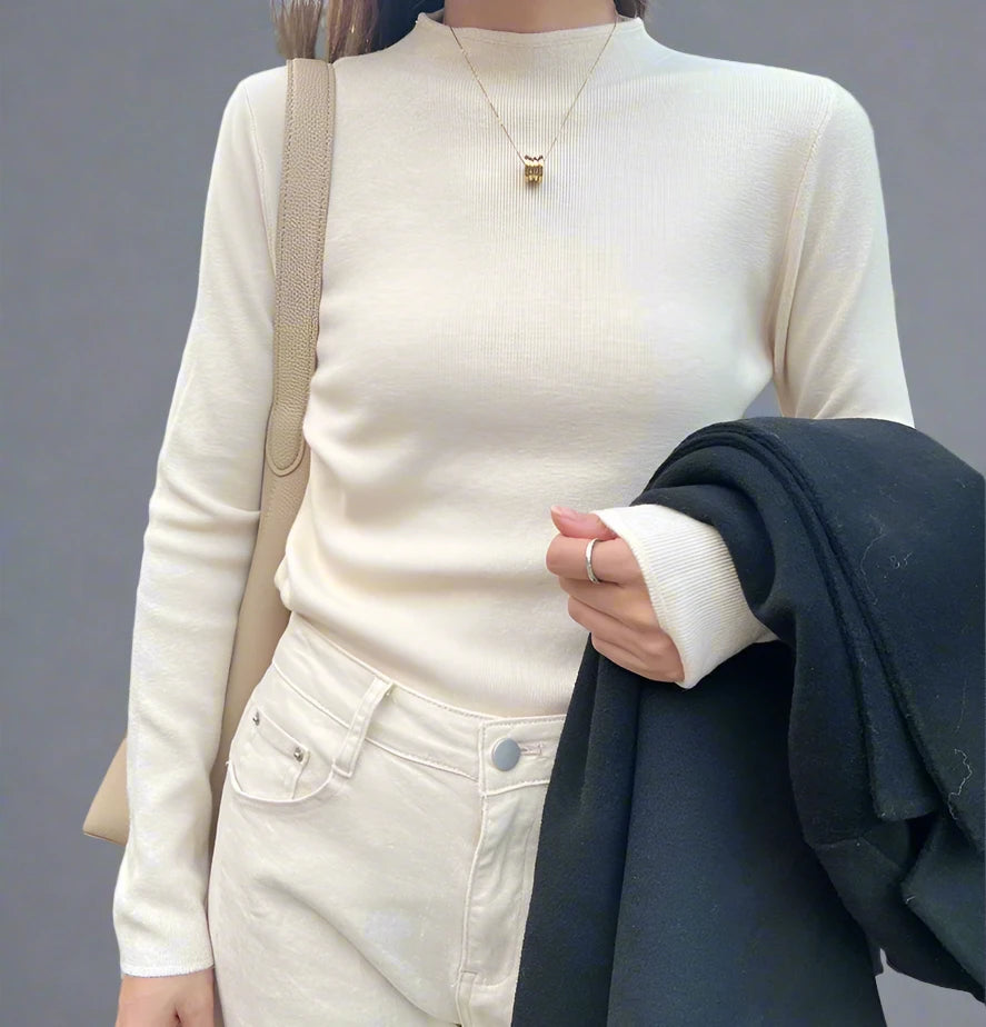 Basic Funnel-Neck Knit Sweater