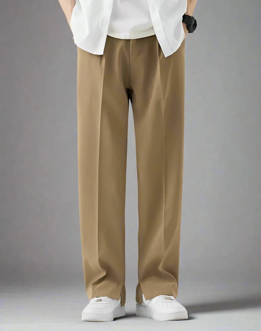 Straight-Fit Trousers With Slit Ankles