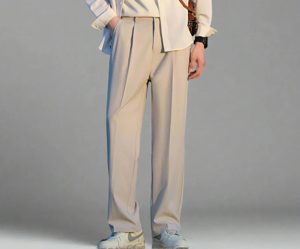 Straight-Fit Pleated Trousers