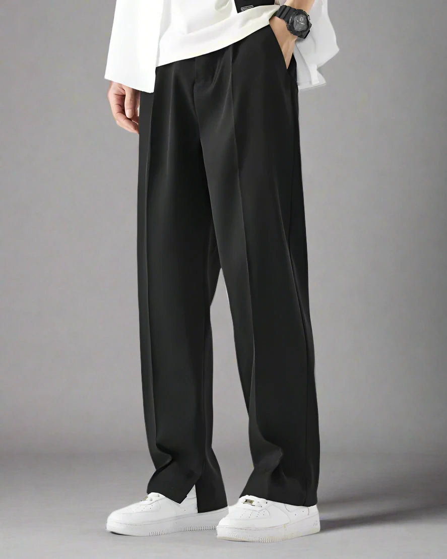 Straight-Fit Trousers With Slit Ankles