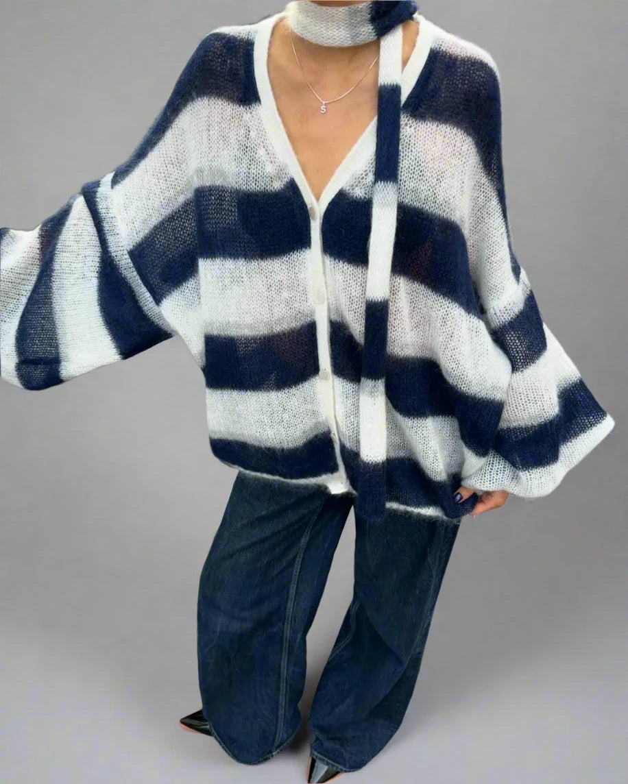 Oversize Knit Cardigan With Scarf