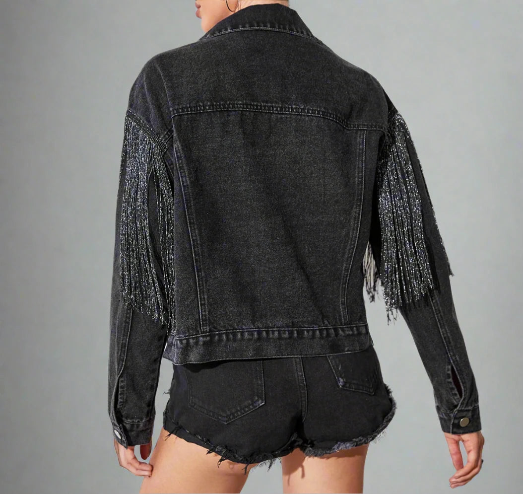 Studded Fringe Denim Jacket