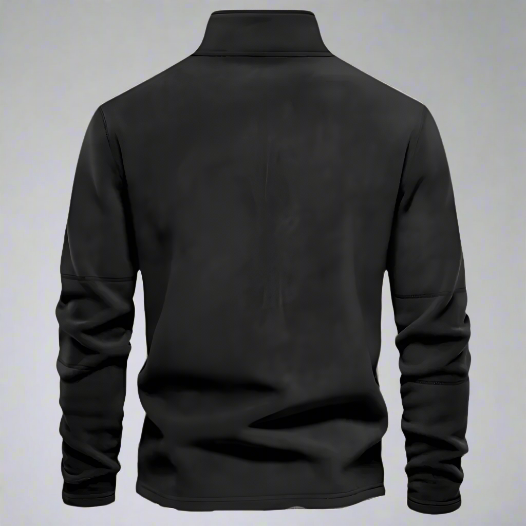 High-Neck Quarter-Zip Fleeced Sweater