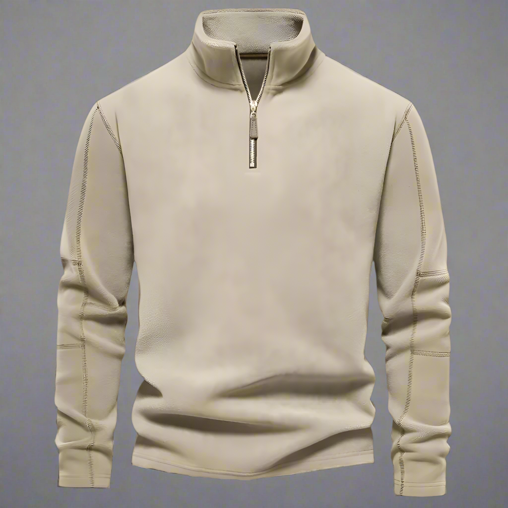 High-Neck Quarter-Zip Fleeced Sweater