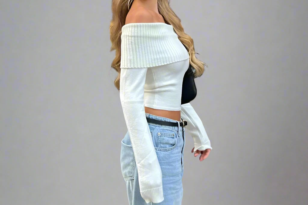 Off-Shoulder Long Sleeve Crop Top