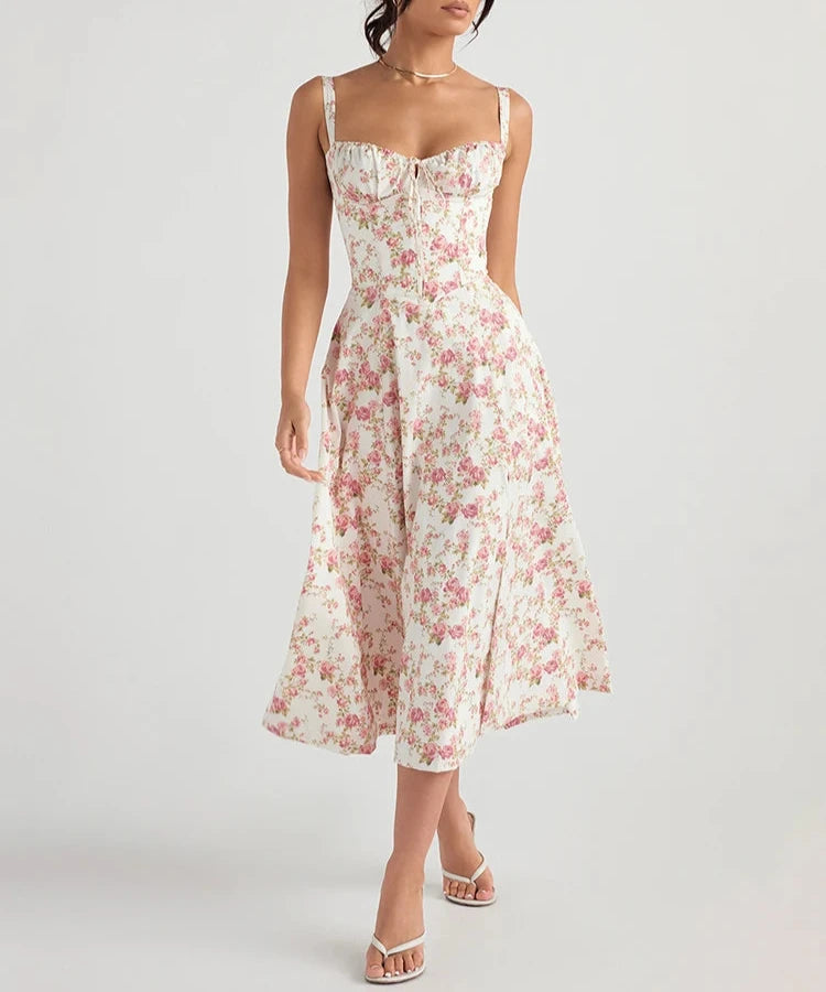 Floral Midi Dress With A High Slit