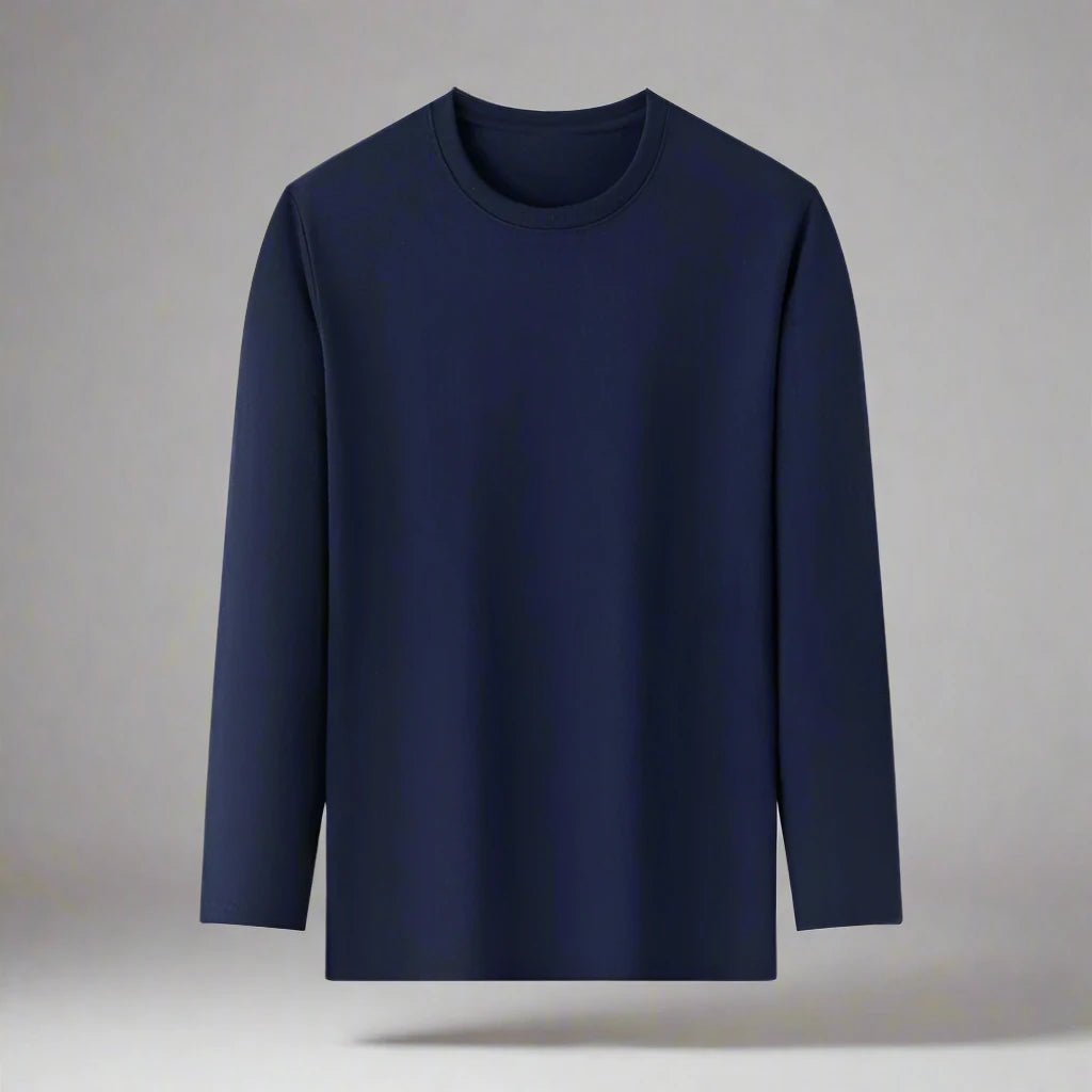 Basic Round Neck Long Sleeved Cotton T-shirt